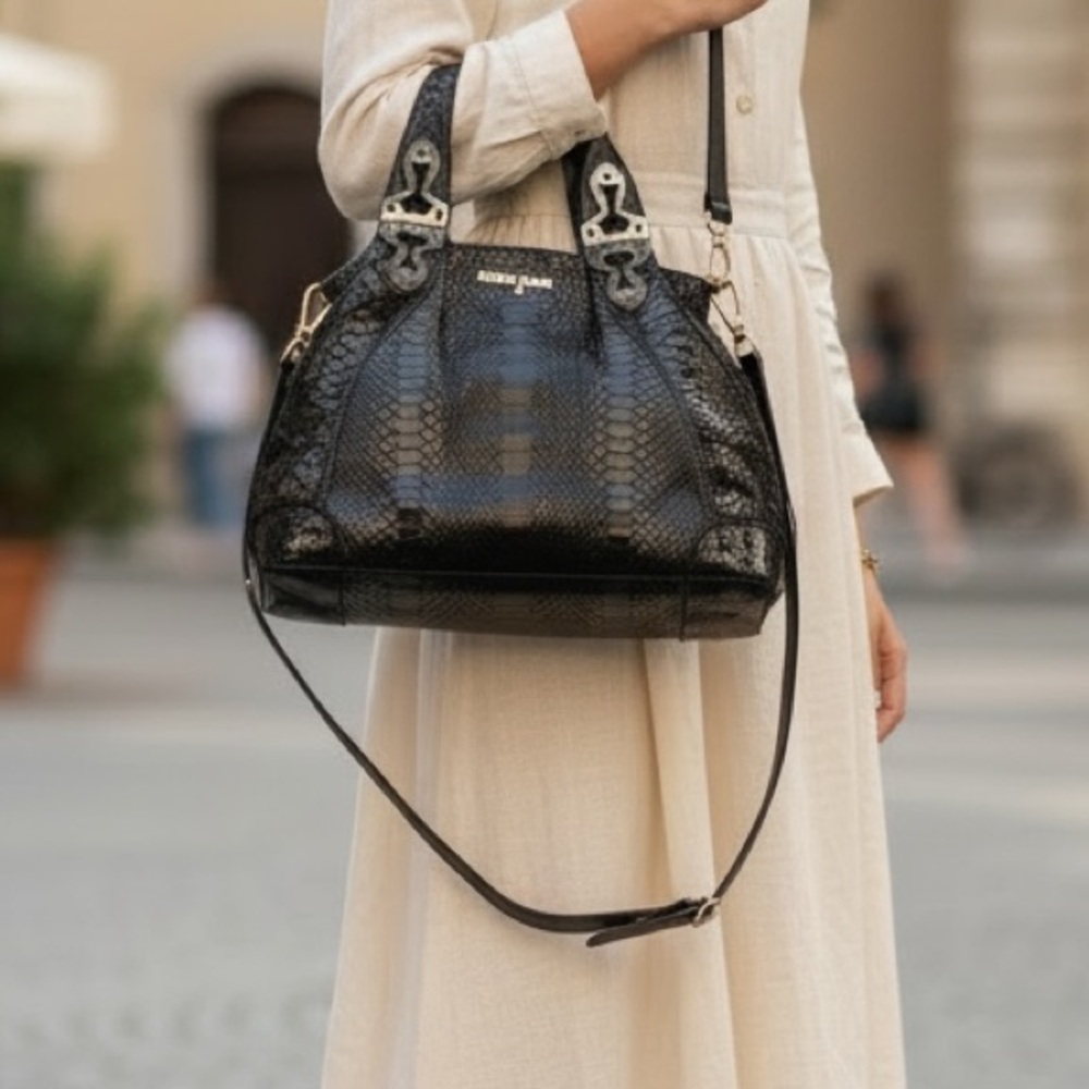 Michael Kors Black Python-Texture Leather Shoulder Bag